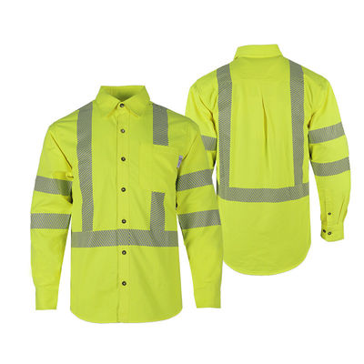 Camisas reflexivas do amarelo da segurança das camisas da segurança da luva longa com listras reflexivas