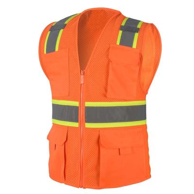 Da roupa alaranjada alta da veste da segurança da visibilidade da motocicleta bolsos maiorias multi