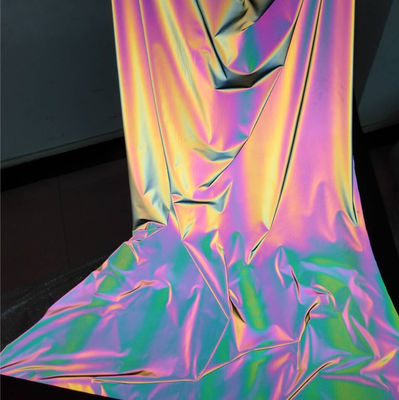 Poliéster elástico do estiramento do refletor reflexivo iridescente do Spandex do material da tela do arco-íris